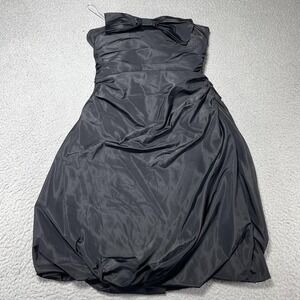 Kay Unger Strapless Party Dress Womens 10 Black Silk Bow Bubble Sheath Cocktail